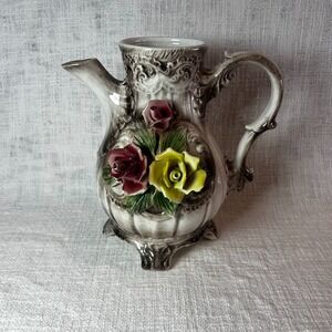 Vintage Italian Capodimonte Porcelain Flower Pitcher 1940s-1970s Damaged Flowers